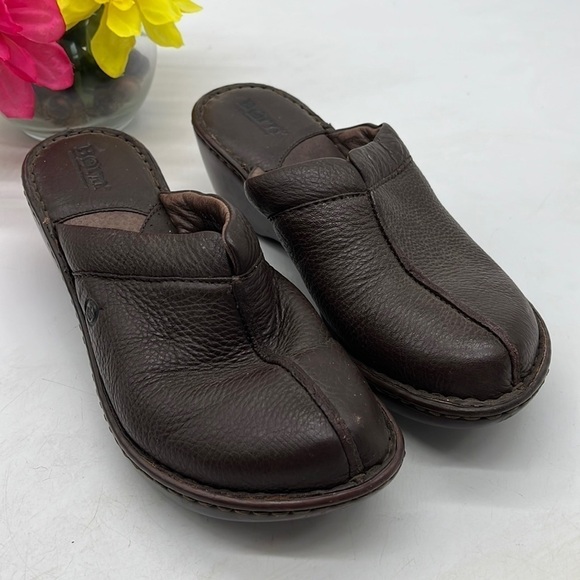 Born Brown Leather Mule Clog Sz 8. CM2314A - Picture 1 of 8